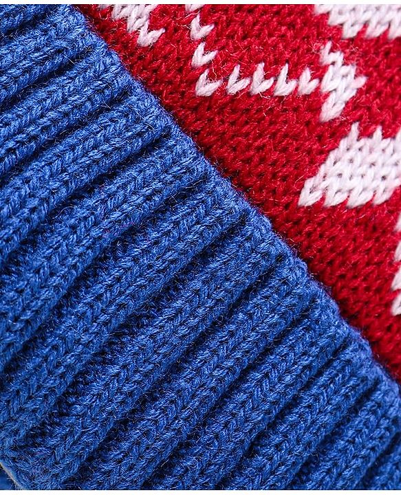 Babyhug Knit Woollen Cap With Pom Pom Applique & Design - Red