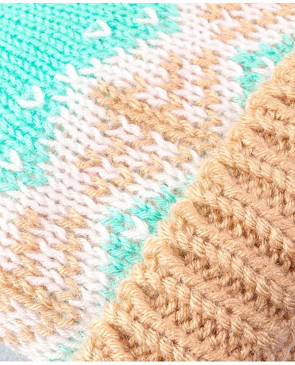 Babyhug Cable Knit Design Woollen Cap with Pom Pom Green & Beige - Diameter 20cm