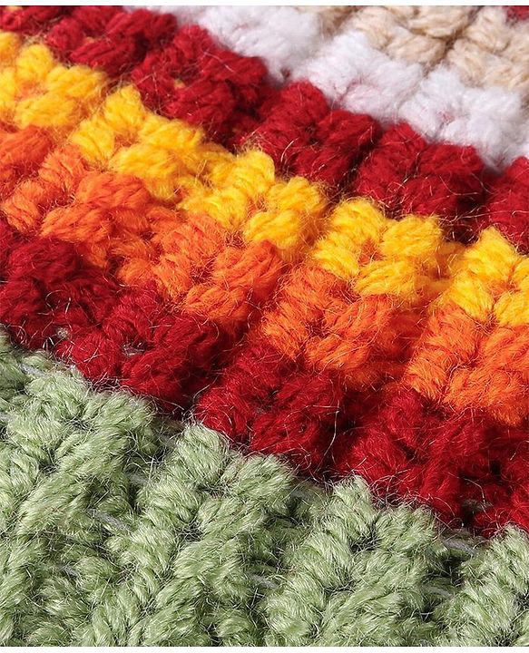 Babyhug Cable Knit Design Woollen Cap with Pom Pom - Yellow & Green