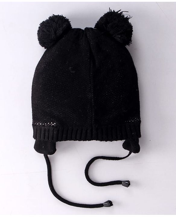 Babyhug Penguin Design Woollen Cap with Knot - Black