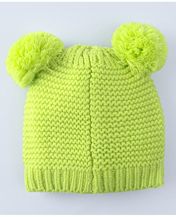 Babyhug Cable Knit Design Woollen Cap with Pom Pom Neon Green - Diameter 20cm