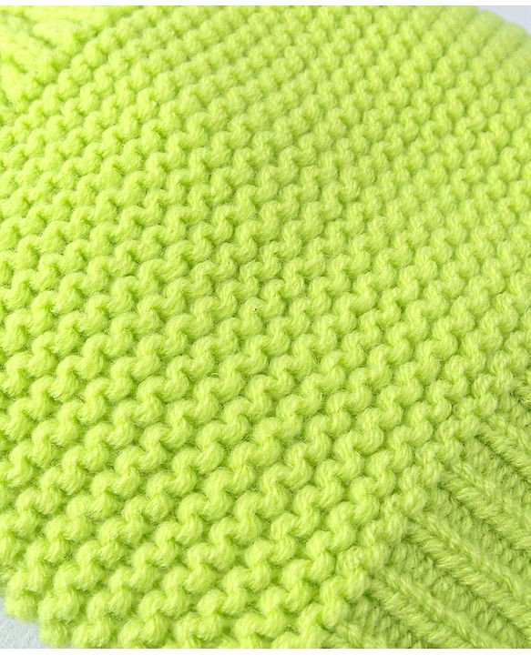 Babyhug Cable Knit Design Woollen Cap with Pom Pom Neon Green - Diameter 20cm