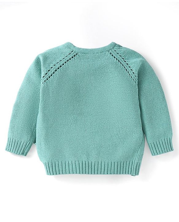 Babyhug Knitted Full Sleeves Side Tie Up Sweater Set with Cap - Aqua Blue