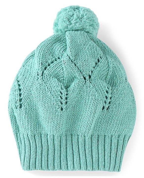 Babyhug Knitted Full Sleeves Side Tie Up Sweater Set with Cap - Aqua Blue