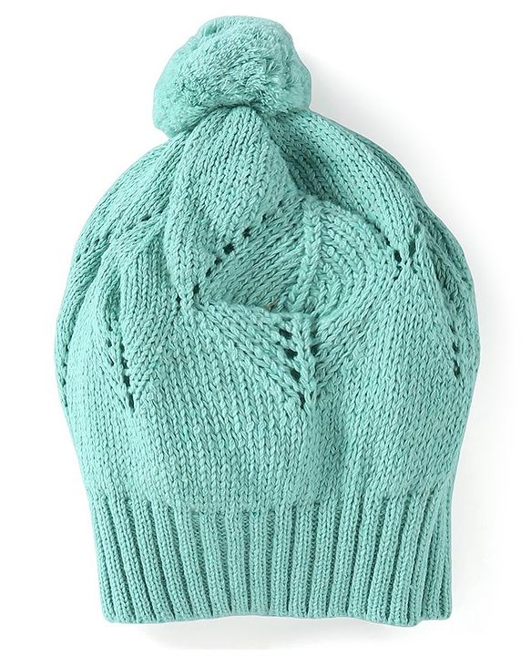 Babyhug Knitted Full Sleeves Side Tie Up Sweater Set with Cap - Aqua Blue