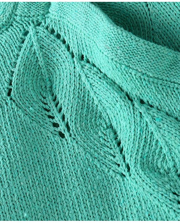Babyhug Knitted Full Sleeves Side Tie Up Sweater Set with Cap - Aqua Blue
