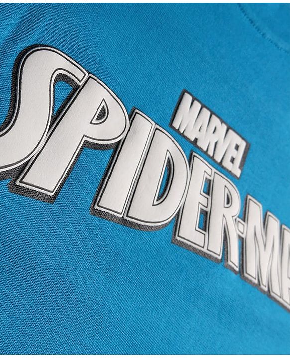Pine Kids Marvel Terry Knit Half Sleeves Oversized Light Weight T-Shirt With Spiderman Graphics - Blue