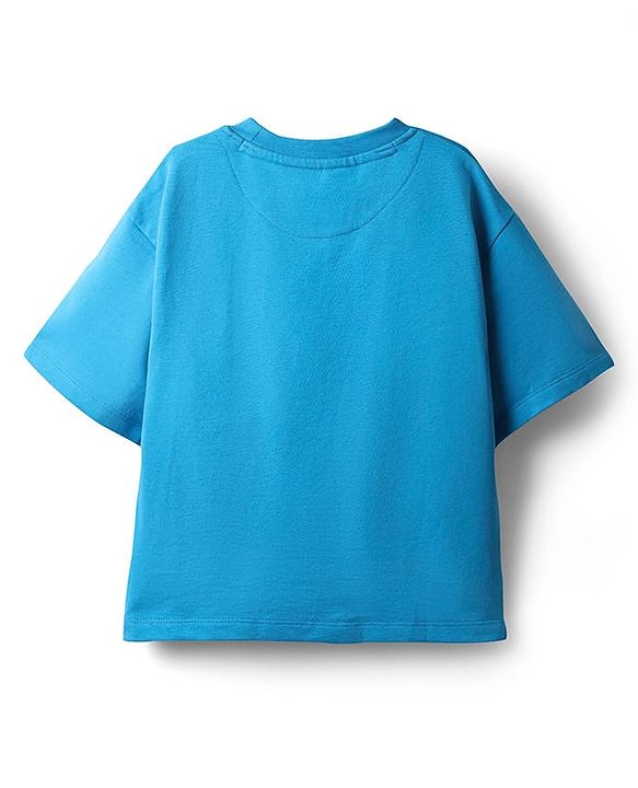 Pine Kids Marvel Terry Knit Half Sleeves Oversized Light Weight T-Shirt With Spiderman Graphics - Blue
