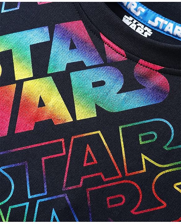 Pine Kids Lucas Terry Knit Half Sleeves Oversized Light Weight T-Shirt With Star Wars Graphics & Holographic Print - Black