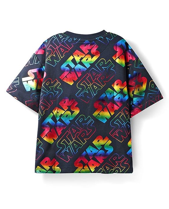 Pine Kids Lucas Terry Knit Half Sleeves Oversized Light Weight T-Shirt With Star Wars Graphics & Holographic Print - Black