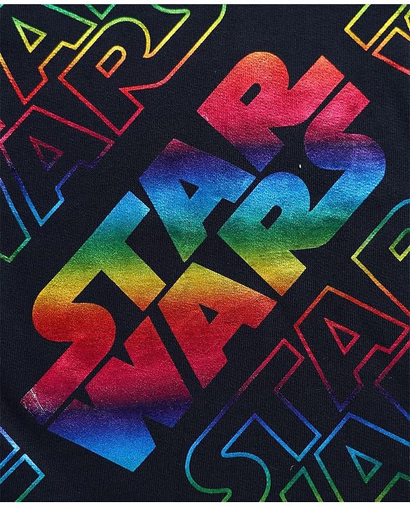 Pine Kids Lucas Terry Knit Half Sleeves Oversized Light Weight T-Shirt With Star Wars Graphics & Holographic Print - Black