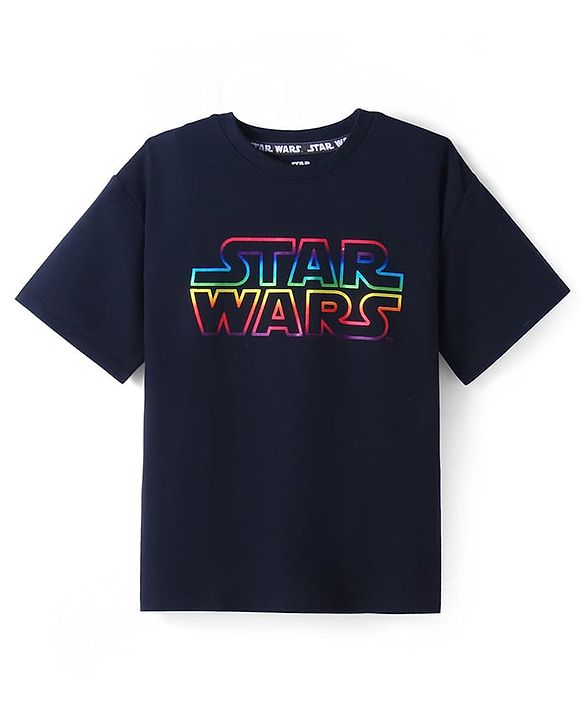 Pine Kids Lucas Terry Knit Half Sleeves T-Shirt with Star Wars Graphics & Holographic Effect - Black