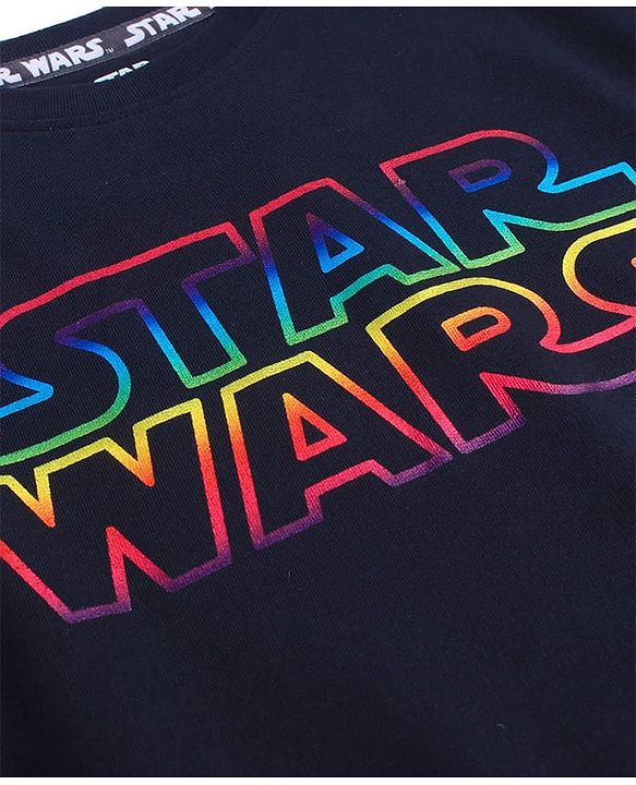 Pine Kids Lucas Terry Knit Half Sleeves T-Shirt with Star Wars Graphics & Holographic Effect - Black