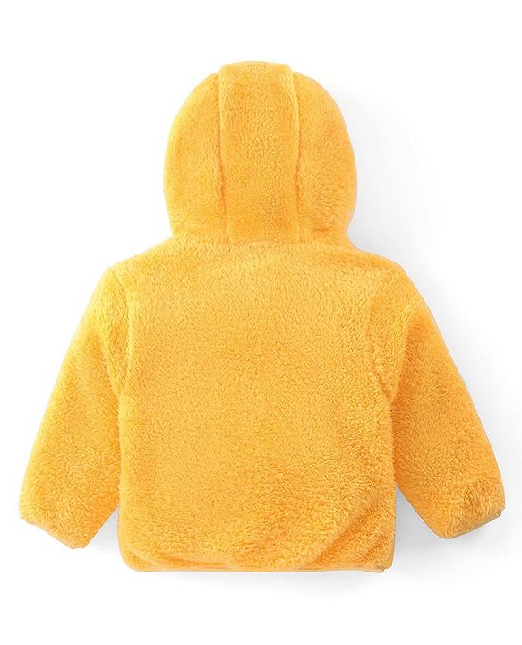 Babyhug Woven Full Sleeves Front Open Hooded Fur Jacket With Bear Embroidery Detailing - Pink