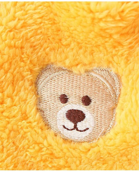 Babyhug Woven Full Sleeves Front Open Hooded Fur Jacket With Bear Embroidery Detailing - Pink