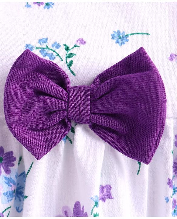 Babyhug Single Jersey Knit Sleeveless Floral Printed Dress With Bloomer & Bow Applique - White