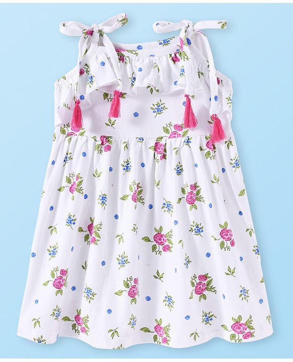 Babyhug Single Jersey Knit Sleeveless Frock With Floral Print - White