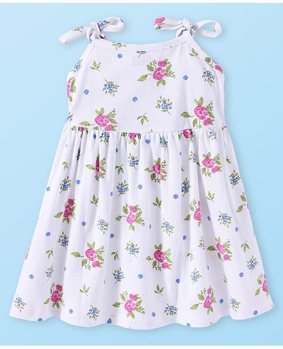 Babyhug Single Jersey Knit Sleeveless Frock With Floral Print - White