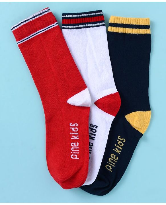 Pine Kids Cotton Knit Ankle Length Color Block Socks Pack Of 3 (Color May Vary)