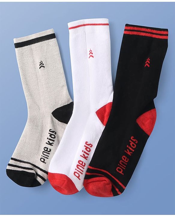 Pine Kids Knit Ankle Length Socks with Brand Name Design Pack of 3 (Color May Vary)