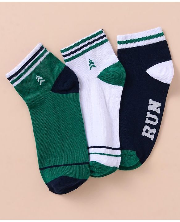 Pine Kids Cotton Knit Ankle Length Color Block Socks Pack Of 3 (Color May Vary)