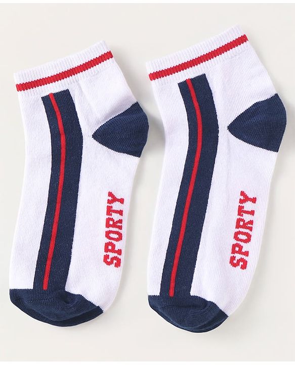 Pine Kids Knit Ankle Length Socks with Brand Name Design & Stripes Pack of 3 (Color May Vary)