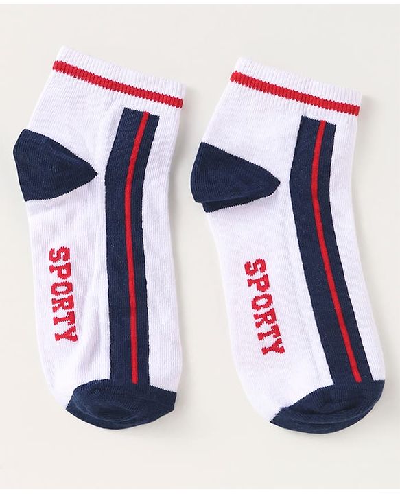 Pine Kids Knit Ankle Length Socks with Brand Name Design & Stripes Pack of 3 (Color May Vary)