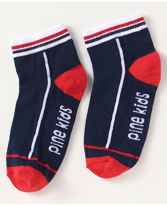 Pine Kids Knit Ankle Length Socks with Brand Name Design & Stripes Pack of 3 (Color May Vary)