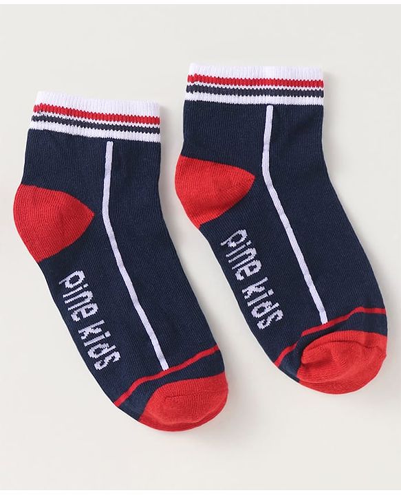 Pine Kids Knit Ankle Length Socks with Brand Name Design & Stripes Pack of 3 (Color May Vary)