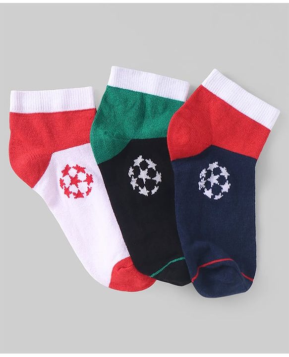 Pine Kids Knit Ankle Length Socks with Stars Design & Color Block Pack of 3 (Color May Vary)