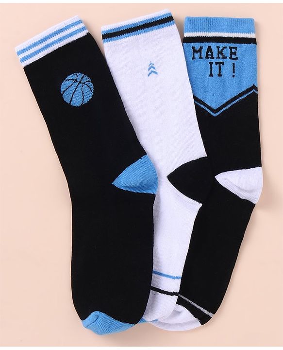 Pine Kids Cotton Knit Ankle Length Color Block Sport Theme Socks Pack Of 3 (Color May Vary)