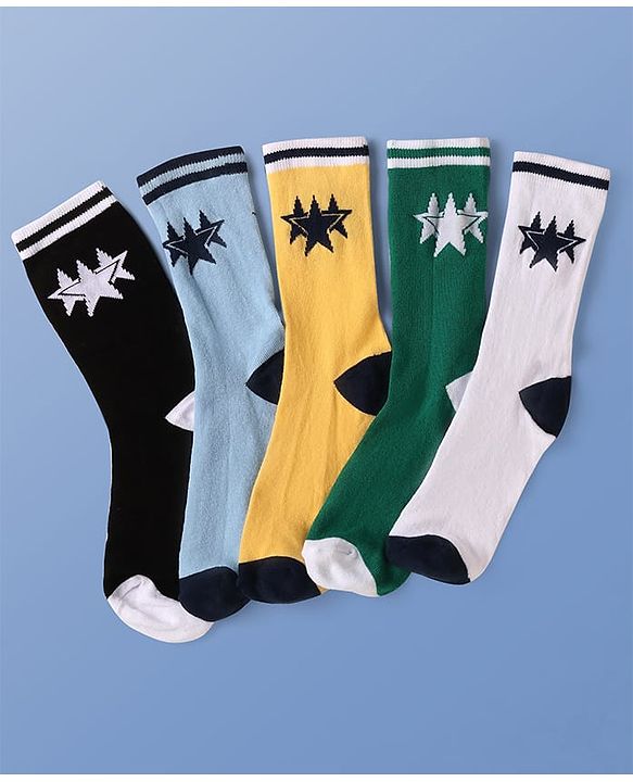 Pine Kids Knit Ankle Length Socks with Star Design Pack of 5 (Color May Vary)
