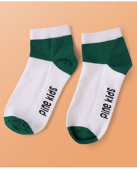 Pine Kids Knit Ankle Length Cut & Sew Color Block Socks with Brand Name Design Pack of 5 (Color May Vary)