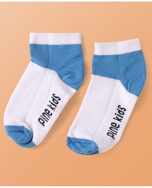 Pine Kids Knit Ankle Length Cut & Sew Color Block Socks with Brand Name Design Pack of 5 (Color May Vary)