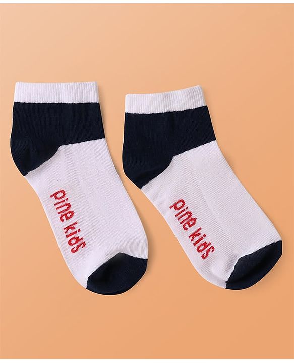 Pine Kids Knit Ankle Length Cut & Sew Color Block Socks with Brand Name Design Pack of 5 (Color May Vary)