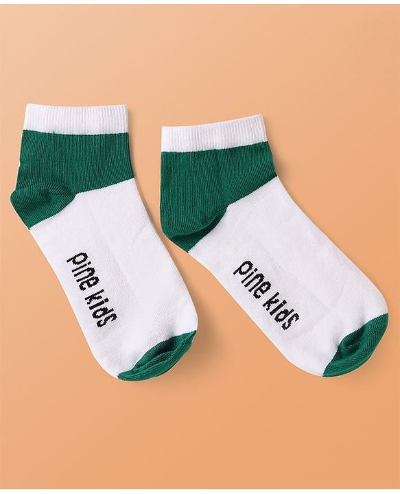 Pine Kids Knit Ankle Length Cut & Sew Color Block Socks with Brand Name Design Pack of 5 (Color May Vary)