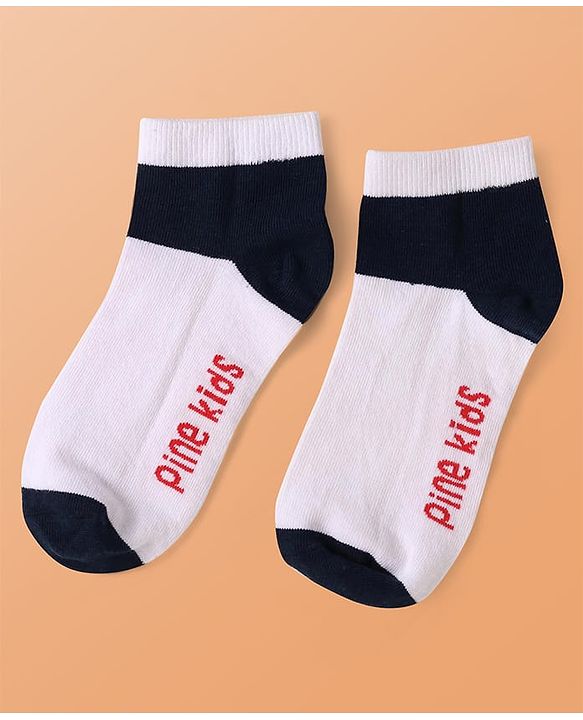 Pine Kids Knit Ankle Length Cut & Sew Color Block Socks with Brand Name Design Pack of 5 (Color May Vary)