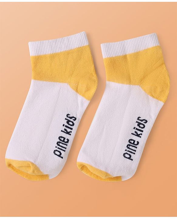 Pine Kids Knit Ankle Length Cut & Sew Color Block Socks with Brand Name Design Pack of 5 (Color May Vary)