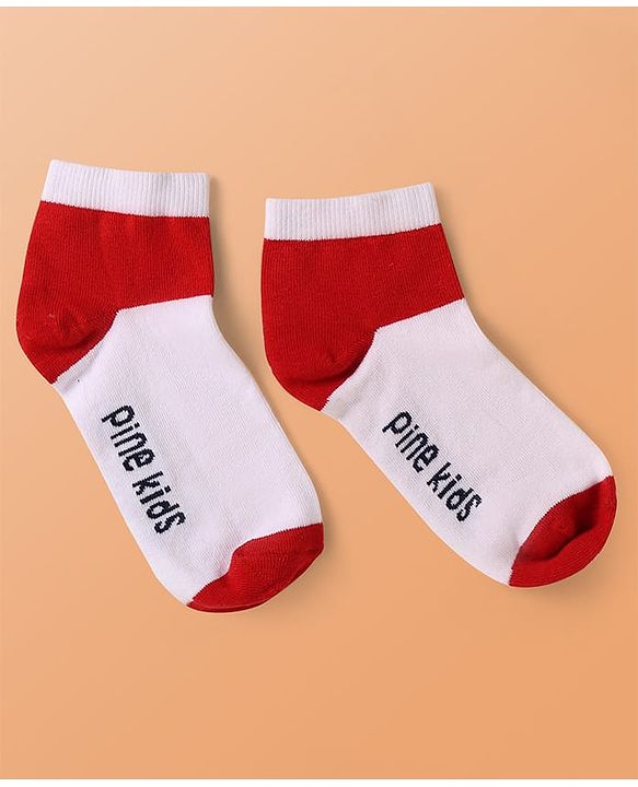 Pine Kids Knit Ankle Length Cut & Sew Color Block Socks with Brand Name Design Pack of 5 (Color May Vary)