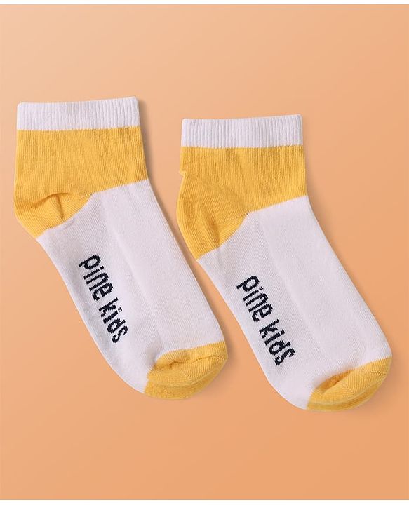 Pine Kids Knit Ankle Length Cut & Sew Color Block Socks with Brand Name Design Pack of 5 (Color May Vary)