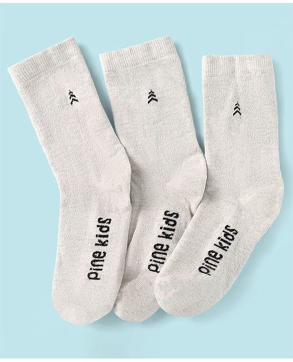 Pine Kids Knit Ankle Length Socks with Brand Name Design Pack of 3 (Color May Vary)