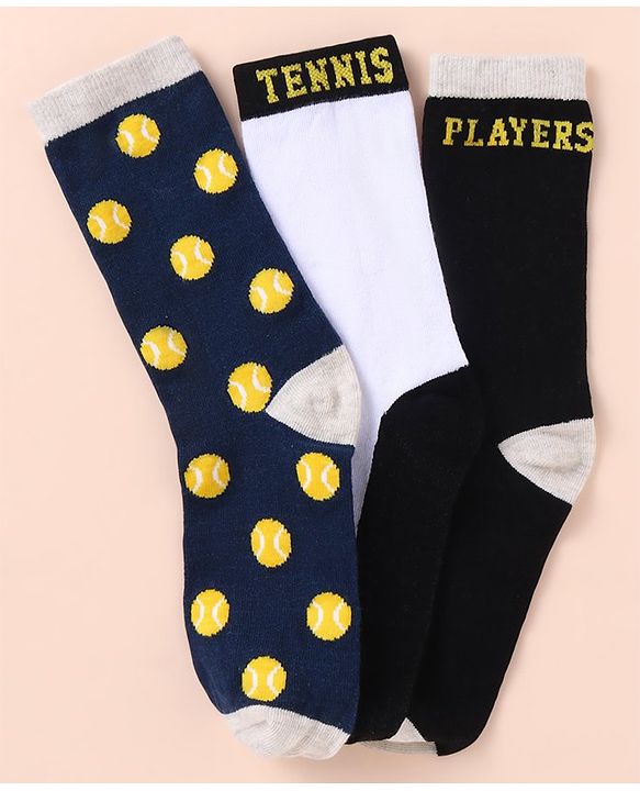 Pine Kids Cotton Knit Ankle Length Sport Theme Socks Pack Of 3 (Color May Vary)
