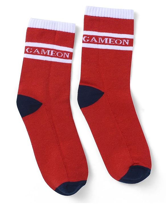 Pine Kids Cotton Knit Socks with Text Print Pack of 3 - Blue Red & Black