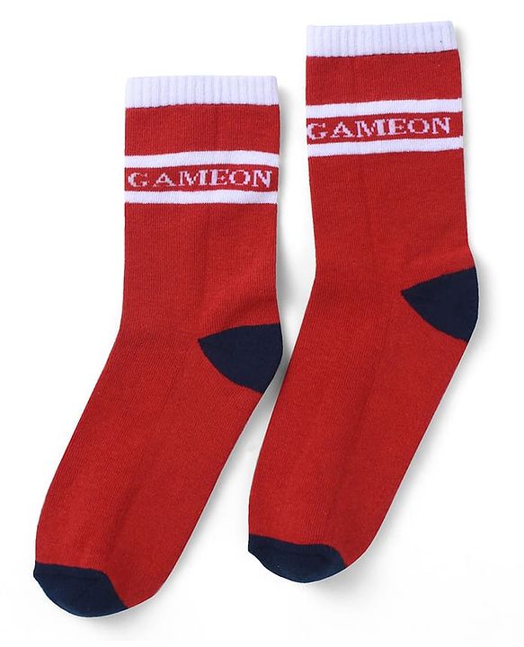 Pine Kids Cotton Knit Socks with Text Print Pack of 3 - Blue Red & Black