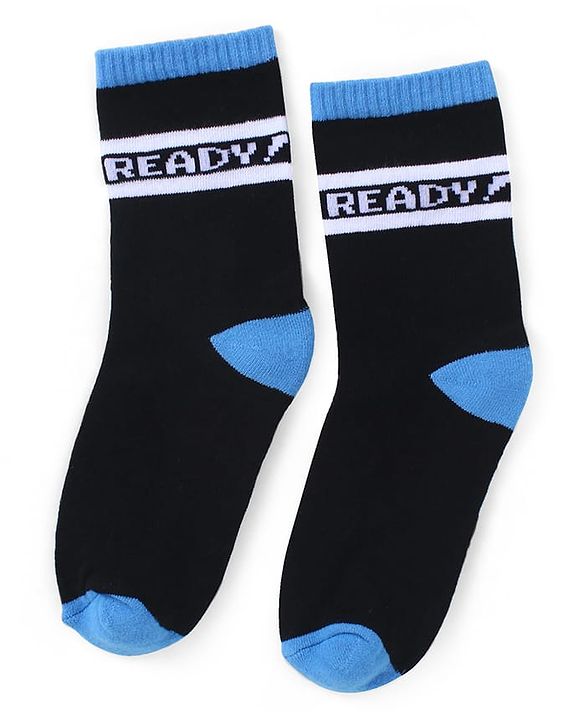 Pine Kids Cotton Knit Socks with Text Print Pack of 3 - Blue Red & Black
