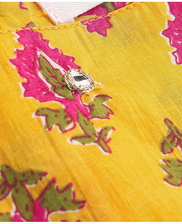 Babyhug Cotton Woven Three Fourth Sleeves Floral Printed Ethnic Dress - Mustard