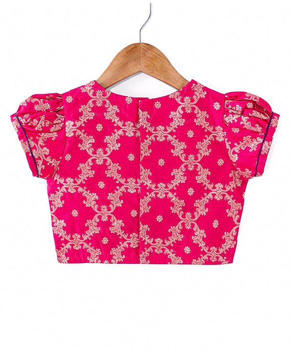 Babyhug Woven Short Puff Sleeves Sequinned & Floral Embroidered Choli With Brocade Lehenga and Net Dupatta - Multicolour