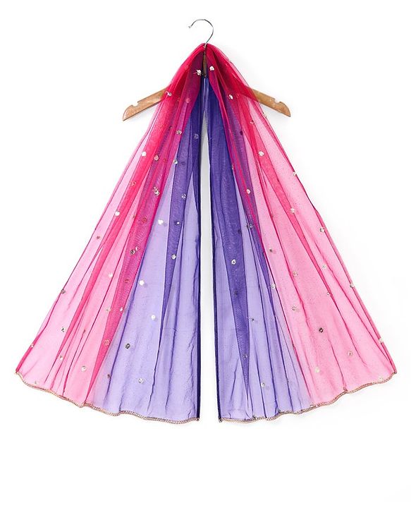 Babyhug Woven Short Puff Sleeves Sequinned & Floral Embroidered Choli With Brocade Lehenga and Net Dupatta - Multicolour