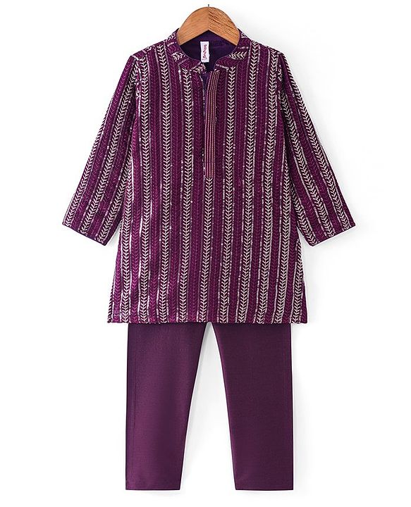 Babyhug Lurex Zari Sequin Embroidered Kurta Pyjama Set - Magenta