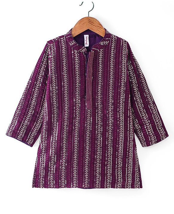 Babyhug Lurex Zari Sequin Embroidered Kurta Pyjama Set - Magenta